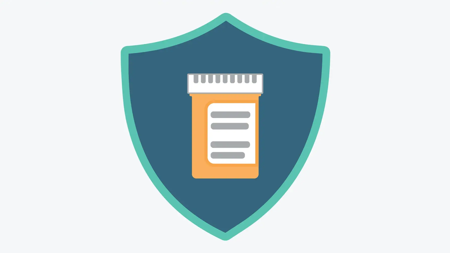 shield icon with an illustration of a pill bottle