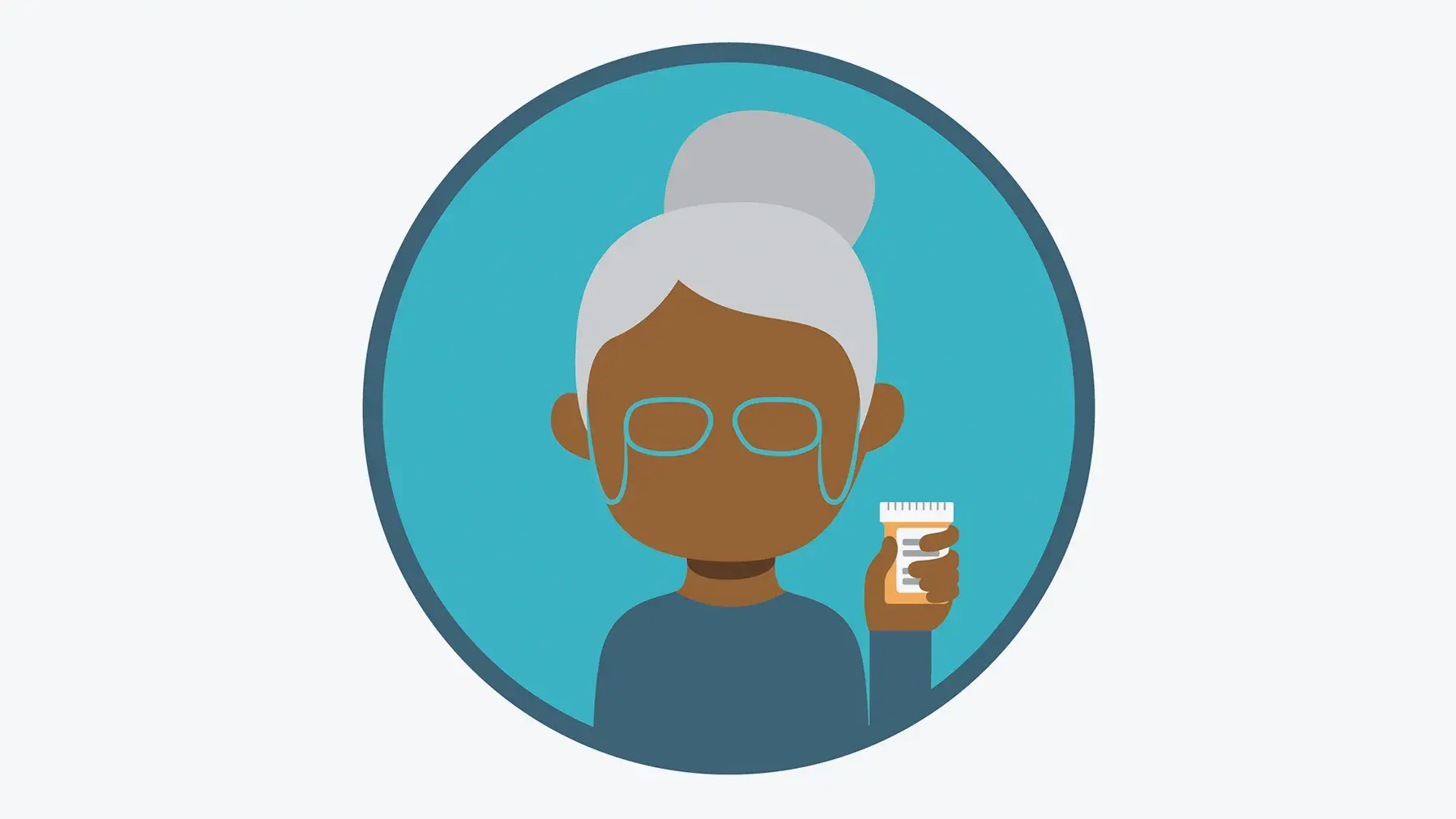Older adult woman illustration holding a pill bottle
